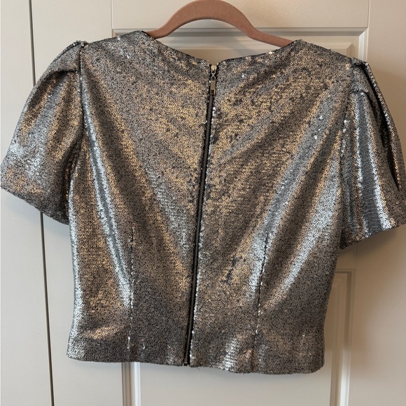 ANTONIO MELANI Silver Sequin Puff-Sleeve Top - Picture 2 of 6